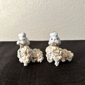 Vintage Set Of Two Porcelain Light Blue Spaghetti Poodles
